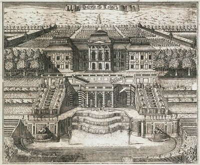 Pohled na Velký palác v Peterhof, 1717. od Alexei Ivanovich Rostovtsev