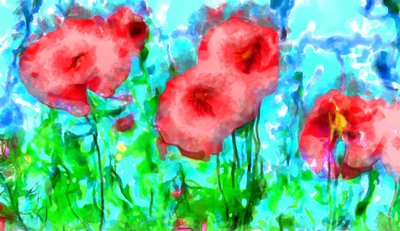 Vlčí máky a mraky,2020,(kombinovaná technika) od Alexei Makhov