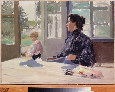 Na terase - Obraz Alexandra Stěpanoviče Stěpanova (1858-1923), olej na plátně, ruské umění, konec 19.-začátek 20. století, modernismus - Státní muzeum umění, Nižnij Novgorod (Rusko) od Alexei Steipanovitch Stepanov