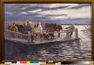 Un vat (A Ferry) - Malba Alexeje Stěpanoviče Stěpanova (1858-1923), olej na plátně, cca 1900 - Ruské umění, začátek 20. století - Státní skanzen Rostov Kreml, Rostov (Rusko) od Alexei Steipanovitch Stepanov