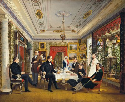 U čajového stolu, 1851. od Alexei Yakovlevich Voloskov