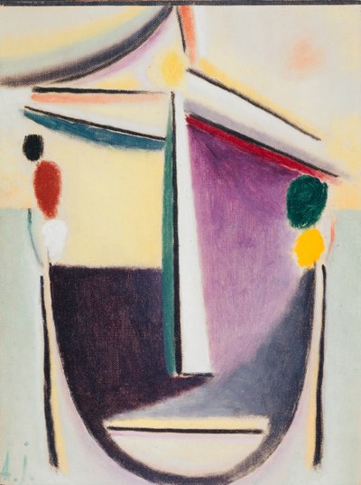 Abstraktní hlava: černo-žlutá-fialová, kolem roku 1922 (olej na kartonu) od Alexej von Jawlensky