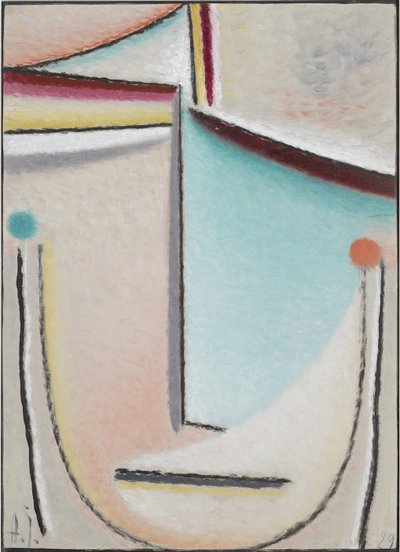 Abstraktní hlava: růžovo-světle modrá, 1929 (olej na kartonu) od Alexej von Jawlensky