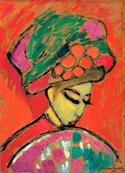 Mladá dívka s květovaným kloboukem - Malba Alexeje von Javlenského (1864-1941) olej na kartonu, 67,5x49 cm od Alexej von Jawlensky