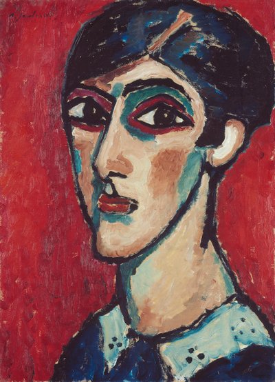 Podlouhlá hlava v hnědočervené barvě (Velká ženská hlava na červeném pozadí) od Alexej von Jawlensky