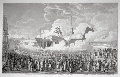 Otevření jezdecké sochy Petra Velikého na Senátním náměstí Petrohrad v roce 1782, počátek 1. od Alexey Kupriyanovich Melnikov
