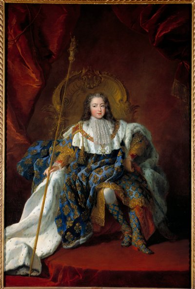Portrét dítěte Ludvíka XV. (1710-1774) na trůnu zahaleném v kostýmu a atributech posvátného Obrazu Alexise Simona Belle (1674-1734) 1723 Ne. 2,26x1,8 m - Portrét Ludvíka XV. (1710-1774), jako dítě na trůnu v korunovačních šatech - Pai od Alexis Simon Belle