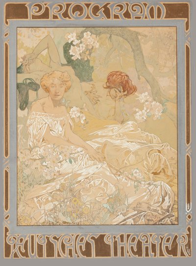 Německé divadlo. Divadelní program, 1908. od Alfons Marie Mucha