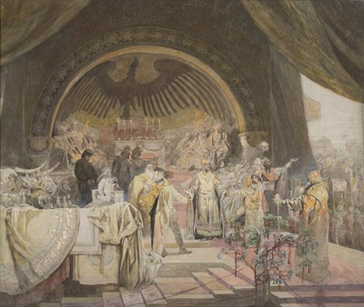 Český Otakar II. Svaz slovanských dynastií Cyklus Slovanská epopej skica. od Alfons Marie Mucha
