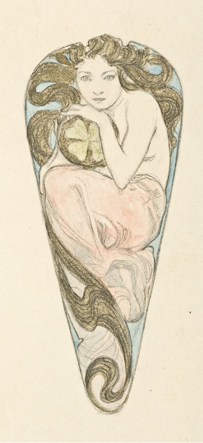 Miniaturní projekt pro přívěsek spony na velký živůtek, c. 1900. od Alfons Marie Mucha