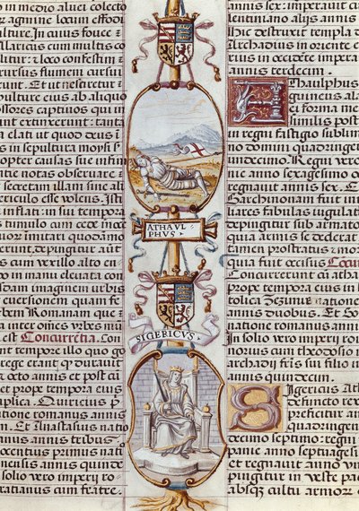 Representation of the Visigoth kings Athaulf and Sigeric, from "Genealogía de los reyes de España" by Alonso de Cartagena   1400417   cs       czech Successfully Translated  Original: Borduurvoorbeeld met hartvormig schildje Translat: Borduurvoorbeeld met  od Alfonso de Cartagena