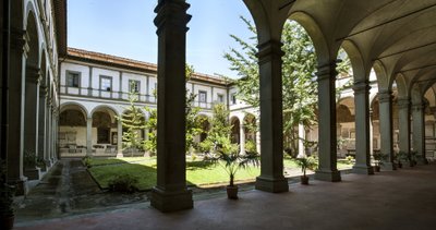 Architektura: pohled na klášter mrtvých (chiostro dei Morti, mrtvý klášter) Bazilika svatého Ducha (Basilica di santo spirito) Itálie od Alfonso the Younger (attr. to) Parigi