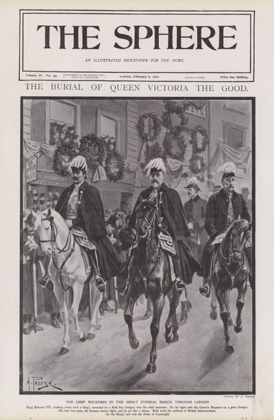 Hlavní truchlící na pohřebním průvodu královny Viktorie přes Londýn (litho) od Alfred (after) Pearse