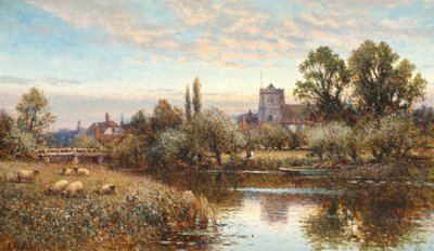 Ovce pasoucí se před kostelem Wrotham, soumrak od Alfred Augustus Glendening