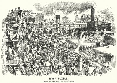 Punch cartoon: Zácpa na řece Temži v Molesey Lock, Surrey (rytina) od Alfred Chantrey Corbould