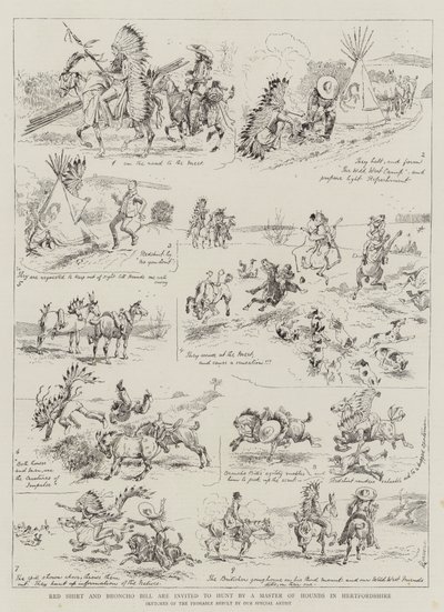 Red Shirt a Broncho Bill jsou pozváni na lov Master of Hounds v Hertfordshire od Alfred Chantrey Corbould