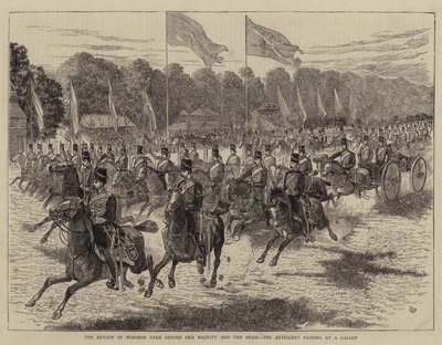Recenze ve Windsorském parku před Jejím Veličenstvem a šáhem, dělostřelectvo procházející cvalem od Alfred Chantrey Corbould