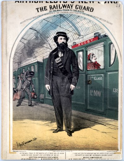The Railway Guard, obal notového záznamu k populární viktoriánské písni C. Plowmana, 1870 od Alfred Concanen