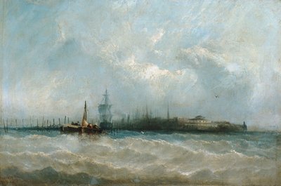 New York z přístavu s baterií a zámeckou zahradou, 1858. od Alfred Copestick