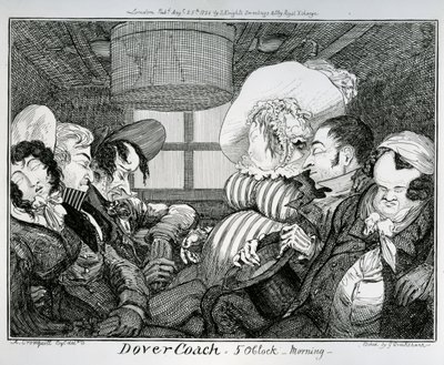 Doverský kočár, 5 hodin ráno, lept George Cruikshank, 1826 od Alfred Crowquill