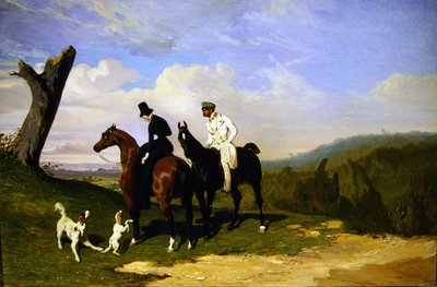 Eine Pause beim Reiten mit den Hunden von Alfred Dedreux