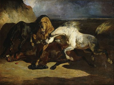 Hřebci bojující v bouřlivé krajině, od Alfred Dedreux