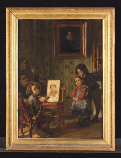 Interiér, rodina umělce (olej na plátně) od Alfred Dehodencq