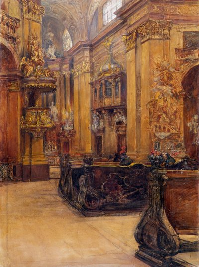 Interiér Peterskirche ve Vídni od Alfred Edler von Pflügl