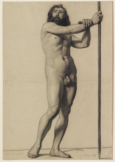 Studie akademické postavy: mužský akt držící hůl, 1844 od Alfred Emile Stevens