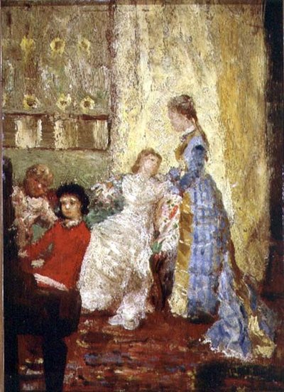Dáma v modrých šatech nebo klavír (olej na plátně) od Alfred George Stevens