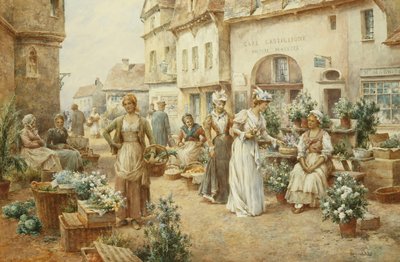 Květinový trh, Francie, 1900 od Alfred Glendening