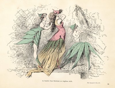 Karikatura pařížské ženské ložnice ve 20. století. od Alfred Grevin