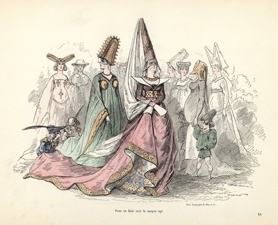 Karikatury krojů žen a dětí ve středověku od Alfred Grevin