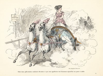 Gallo-římská žena jedoucí na dvoukoňském voze Biga v Bois de od Alfred Grevin