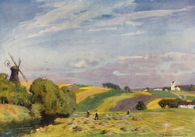Dánsko: Typická dánská krajina, Jižní Jutsko (barevné lito) od Alfred Heaton Cooper