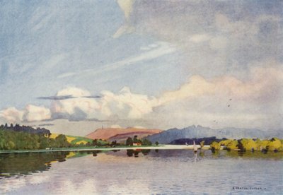 Dánsko: jezero Silkeborg a Himmelsbjerget (barevné lito) od Alfred Heaton Cooper