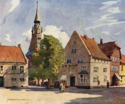 Dánsko: Tonder, středověké město v severním Slesvigu (barevné lito) od Alfred Heaton Cooper