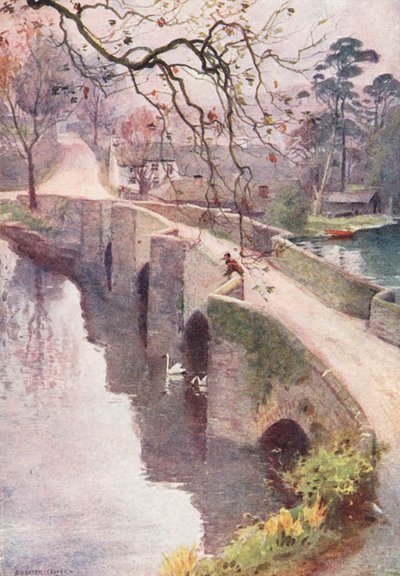 Lake District: Mlhavé ráno, Newby Bridge, Windermere (barevná litografie) od Alfred Heaton Cooper