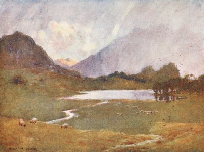 Lake District: Lake Lake: Náhlá přeháňka, Blea Tarn (barevná litografie) od Alfred Heaton Cooper