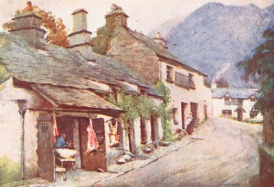 Lake District: Coniston Village, staré řeznictví (barevná litografie) od Alfred Heaton Cooper