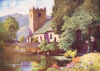 Lake District: Grasmere Church (barevná litografie) od Alfred Heaton Cooper