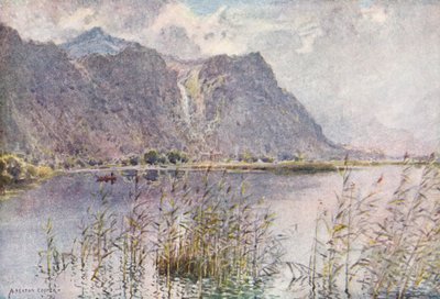 Lake District: Lodore a Derwentwater, letní ráno (barevná litografie) od Alfred Heaton Cooper