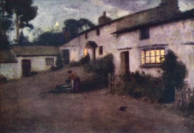 Lake District: Moonlight and Lamplight, Coniston (barevná litografie) od Alfred Heaton Cooper
