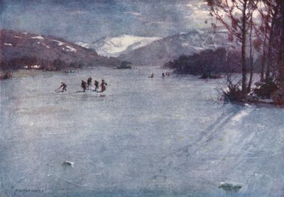 Lake District: , Windermere, Bruslení za svitu měsíce (barevná litografie) od Alfred Heaton Cooper