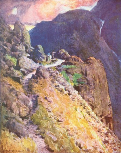 Lake District: Blízko vrcholu Styhead Pass, Wastdale (barevná litografie) od Alfred Heaton Cooper