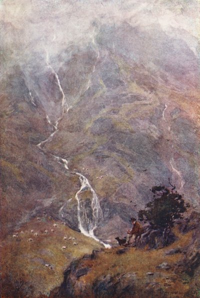 Lake District: Shepherd, Yewdale, Coniston (barevná litografie) od Alfred Heaton Cooper