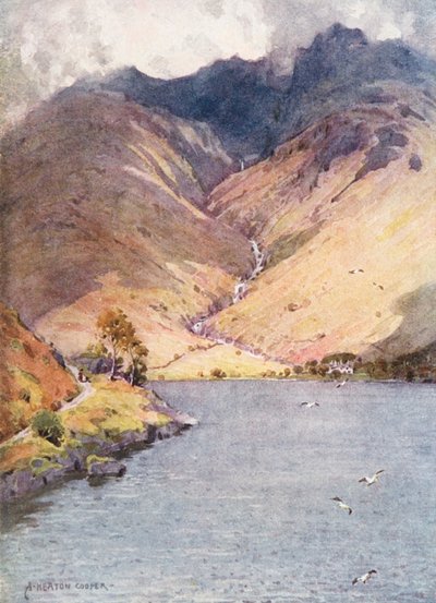 Lake District: Wastwater a Scawfell (barevná litografie) od Alfred Heaton Cooper