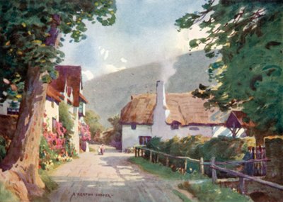 Luccombe Village (barevná lito) od Alfred Heaton Cooper