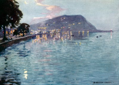 Minehead by Moonlight (barevné lito) od Alfred Heaton Cooper