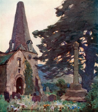Porlock Church and Cross (barva lito) od Alfred Heaton Cooper